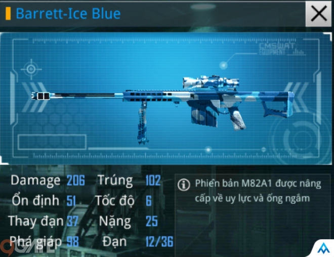 Phục Kích Mobile: Tìm hiểu khẩu súng Barrett-Ice Blue