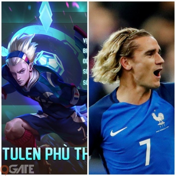 Tulen và Antoine Griezmann đều có trang phục màu xanh với số áo thi đấu là số 7. 