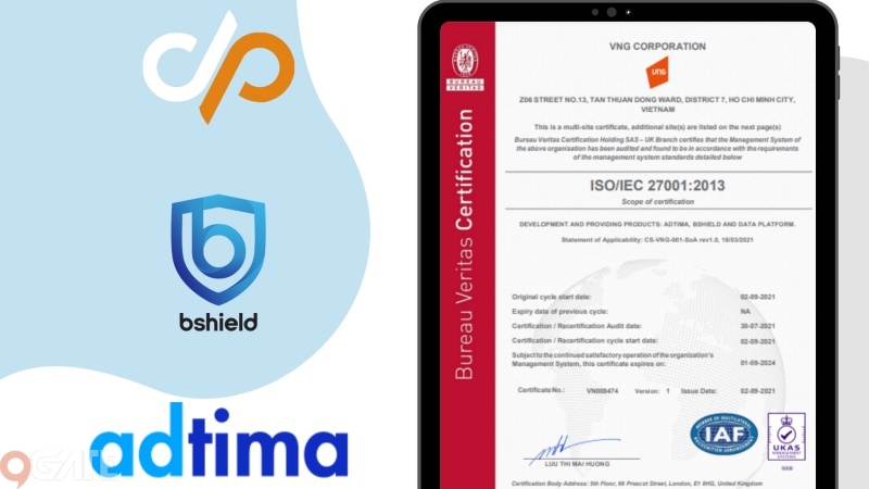 Hệ sinh thái sản phẩm của nhà phát hành VNG đạt chứng chỉ bảo mật ISO27001